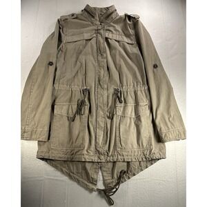 Levi Parka Coat Mens Medium Tan Gray Collared Full Zip Fishtail Military Jacket